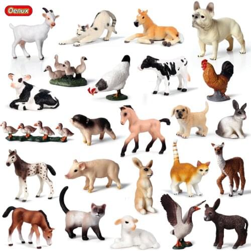 Oenux Classic Farm Animal Simulation Pig Duck Dog Cat Cow Model Action Figure Small Size Poultry Miniature Figurines Toy For Kid