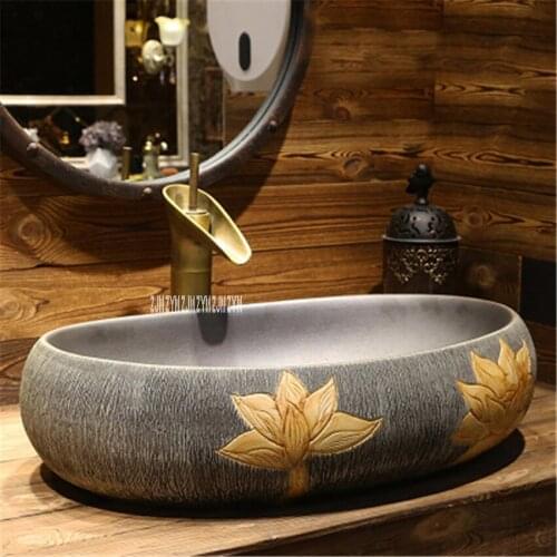 JS-62023/JS-62024/JS-62025/JS-62026 Creative Above Counter Basin Oval Basin Chinese Style Ceramic Sink Hand Washing Basin Bowl