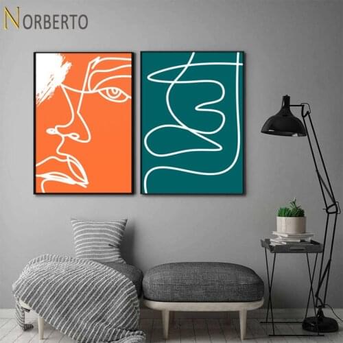 Nordic Style Canvas Painting Poster and Print Abstract Minimalist White Lines Face Kiss for Home Rooms Gallery Wall Decoration