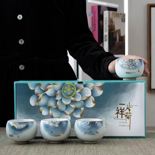 Ru Ware Tea Cup Ceramic Kung Fu Tea Cup Single Master Cup Ru-Porcelain Gracked Glaze 4 Bei Tao Zhuang Gifts Ceremonial Cup