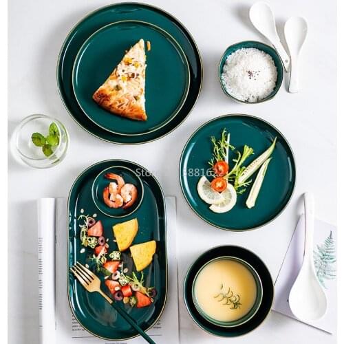 Phnom Penh Ceramic Dish Plate Fish Plate Breakfast Plate Disc Nordic Creative Household Tableware Emerald Green Light Luxury
