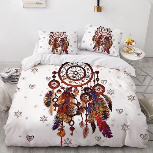Colorful Feather Animal Dream Catcher 3D Bedding Set Creative Deluxe Down Quilt Cover Pillowcase Single Double King Queen Size