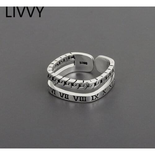 LIVVY Silver Color Party Rings Vintage Weaving Two-Layer Open Finger Jewelry For Women Couples Wedding Accessories Ring