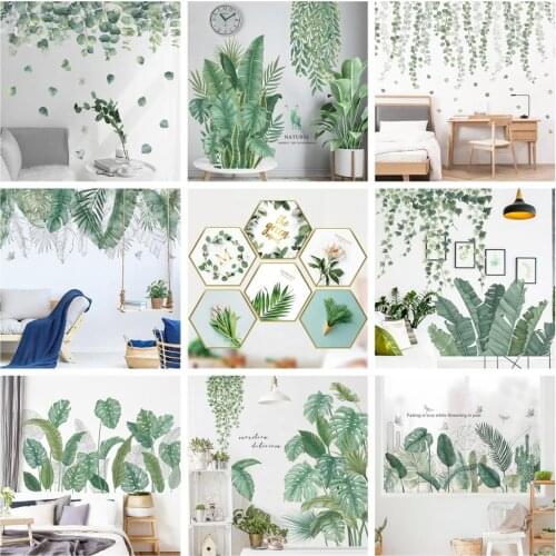 LuanQI Green Leaves Wall Stickers For Home Living Room Decorative Vinyl Wall Decal Tropical Plants DIY Kid Door Murals Wallpaper