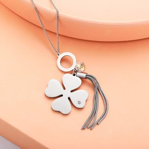 Stainless Steel Long Tassel Clover Pendant Necklace For Women New Fashion Jewelry Crystal Charms Necklace Lucky Trendy accessory