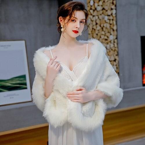 New Bridal Wedding Dress Imitation Fox Fur Shawl Spring Wedding Fur Cheongsam Warm Coat White Thickening