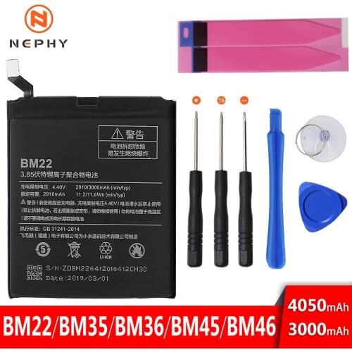 Nephy BM22 BM35 BM36 BM45 BM46 Origin Battery For Xiaomi Mi 5 4C 5S Mi5 Mi4C Mi5S Redmi Note 2 3 Pro Phone Replacement Free Tool