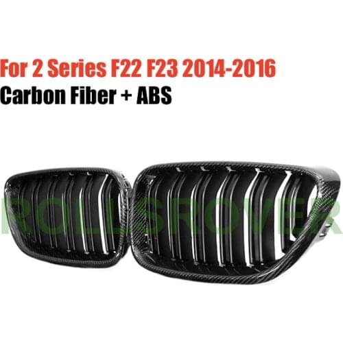 ROLLSROVER Carbon Fiber ABS Front Bumper Grille Grill For 2 Series F22 F23 2014-2016 Double Strip Car Styling