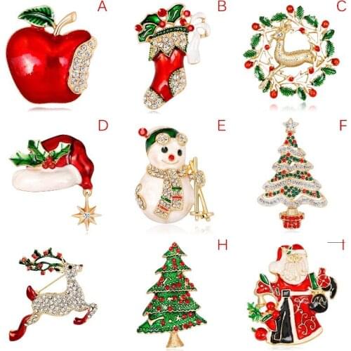 Christmas Brooches Full Rhinestones For Women Nice Red Shoe Boot Tree Animal Brooches Pins Gifts