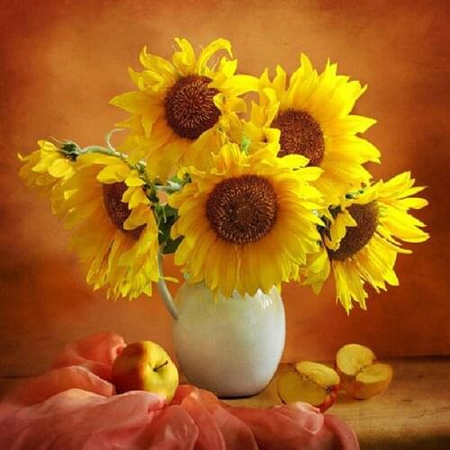 Needlework Diy Diamond Painting Cross Stitch Sunflower Full Drill Diamond Embroidery Vase of Fruit Painting Mosaic Pictures