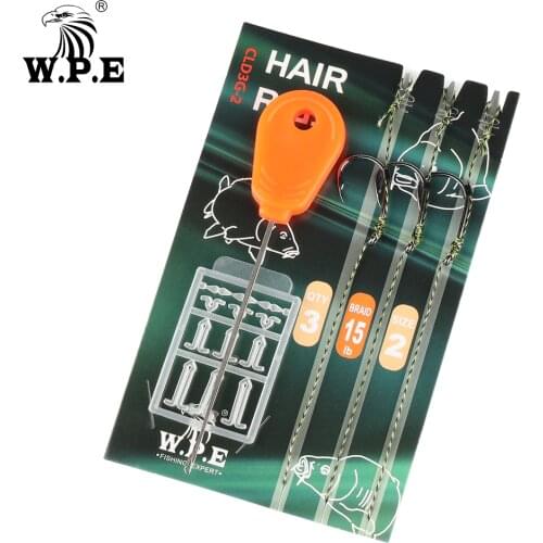W.P.E 1pack/3pcs Carp Fishing 2#/4#/6# Hair Rigs Ready Made Boilie Carp Fishing Hook Baiting Needle Fishing Tackle Pesca