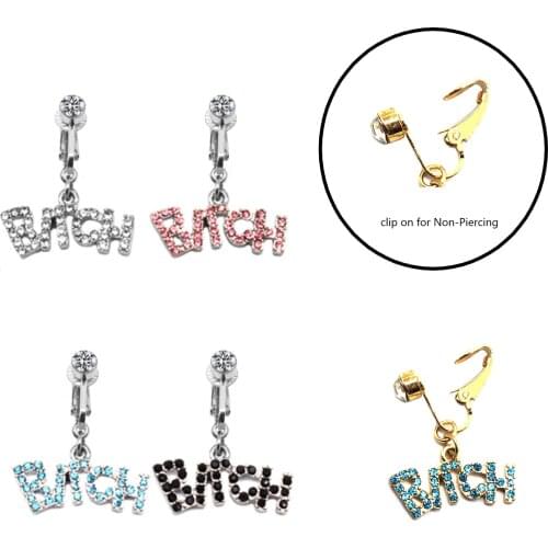 Faux Body Piercing Jewelry clip on letter Navel Rings fake belly piercing bitch design Belly Button Rings For Non Piercing