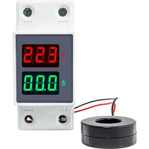 DIN rail AC 80-300V 0-99.9A Voltmeter Ammeter Led Display Panel Voltage Current Meter with Transformer