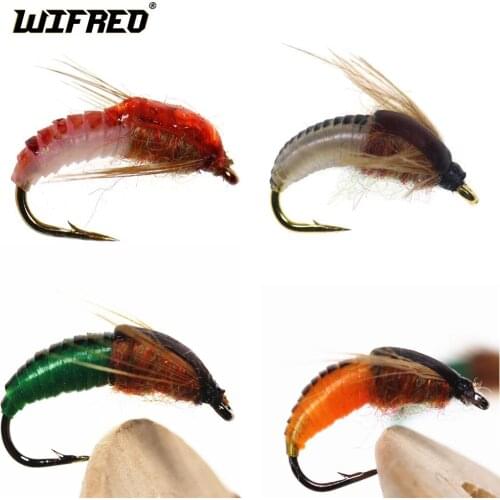 Wifreo 4pcs Nymph Scud Fly for Trout Fishing Artificial Insect Bait Lure Realistic Fly Tying Worm Fishing Lure
