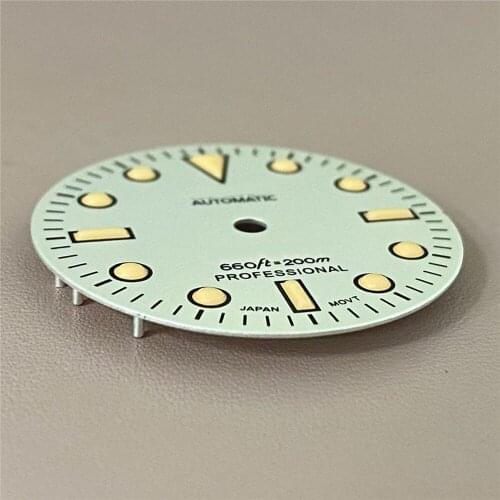 28.5MM Green Luminous Convex Orange Nail Watch Dial No Calendar 007 Dial Modification for NH35/4R36 Watch Movement