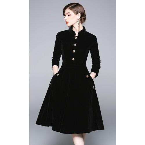 ZUOMAN Women Autumn & Winter Elegant Velvet Dress Festa High Quality Vintage Party Robe Femme A-Line Designer Black Vestidos
