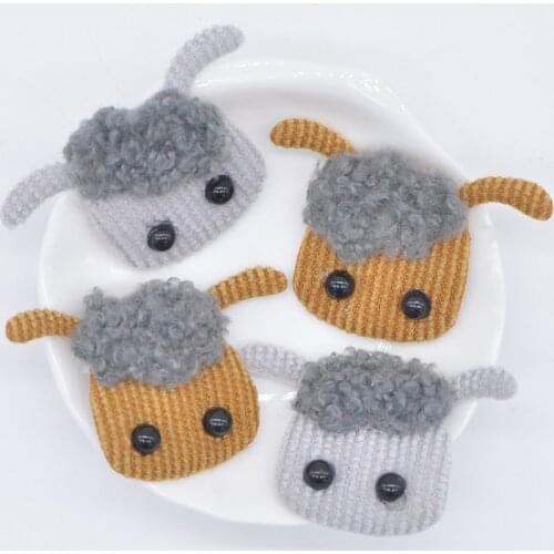 10Pcs 50*32mm Sheep Embellishment with Plush for DIY Clothes Hat Patch Fabric Sewing Craft Socks Gloves Shoes Decor Applique L91