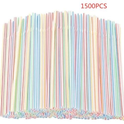 1500pcs Plastic Drinking Straws 8 Inches Long Multi-Colored Striped Bedable Disposable Straws Party Multi Colored Rainbow Straw
