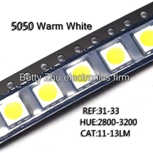 200PCS/LOT 5050 SMD LED warm white light-emitting diodes highlighted bright