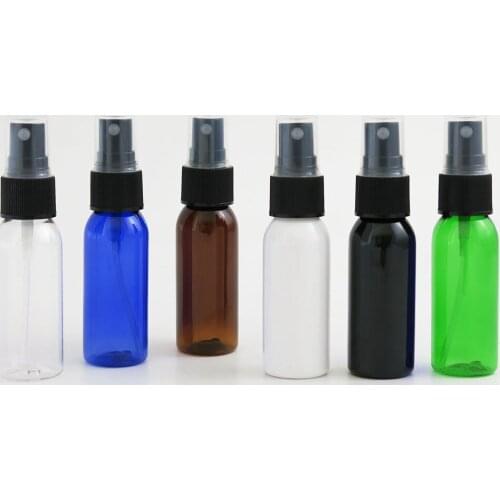 30pcs 30ml Green Blue Amber Boston Round Spray Bottle With Mist Sprayer Atomiser 1oz Plastic Perfume Liquid Travel Container