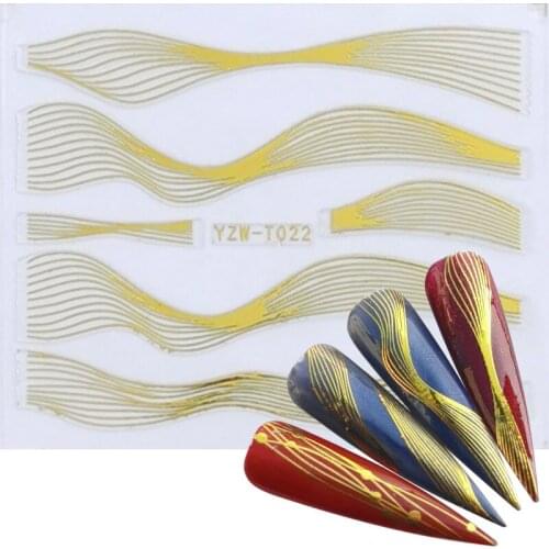 YZWLE 3D Curved Stripe Lines Slider Nail Adhesive Sticker Wraps Metal Wave Stripes Tape for Nails Gold Manicure Designs Tips