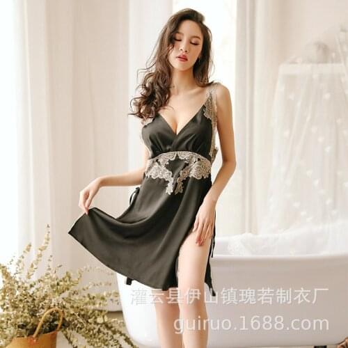 4 Colors Sexy Lingerie Dress Exotic Dancewear Bondage Naked Back Deep V Sleeping Skirt Lace Wet Look Dress Christmas Lingerie