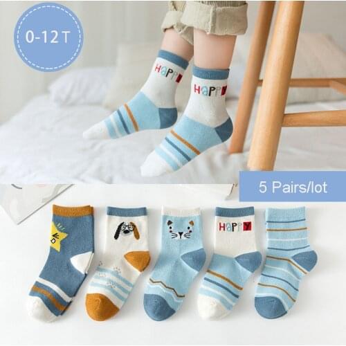 5 Pairs/lot Autumn and Winter New Childrens Socks Cartoon Boys and Girls Cotton Socks Student Sports Socks