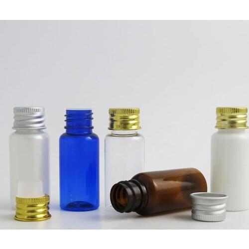 50pcs/lot 15ml Amber Clear Plastic Bottle with Aluminum Screw Cap Insert Plug Cosmetic Travel PET eLiquid Serum Cream Oil ottles