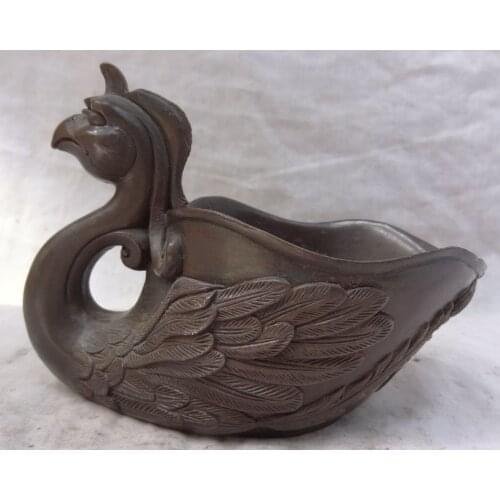 Bi002117 Chinese High Range Pure Bronze Wealth Bird Peacock Phoenix Zun Statue Wine Cup
