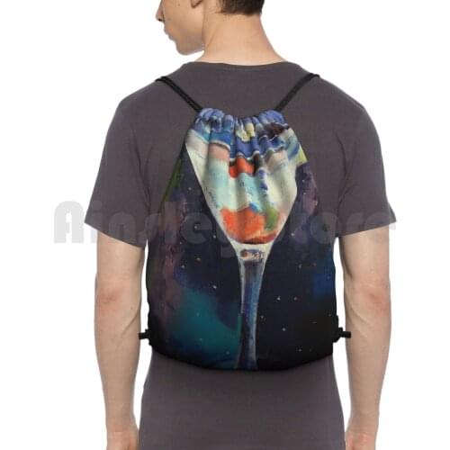 Bombay Sapphire Backpack Drawstring Bags Gym Bag Waterproof Oil Paintings Cherry Cocktail Glitter Michael Creese Oil
