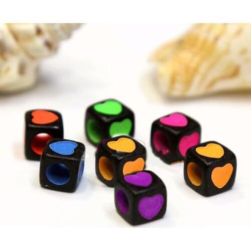 New Black Neon Colors Cube Heart Beads DIY Jewelry FIndings 7*7mm 1800pcs Square Big Hole Acrylic Pearl Beads Bracelet Spacers