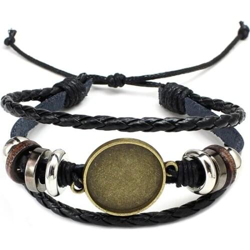 Hot Sale Leather Bottom Support Bracelets Customize Braided Fit 20mm Disc Bracelets for Women Men Button Jewelry Friendship Gift