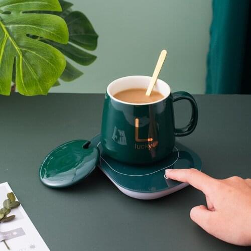 55 Degree Nordic Thermostatic Ceramic Cup Covered Spoon Warm Cup Holiday Gift Office Water Cup Heated Milk Cup Coffee Cup