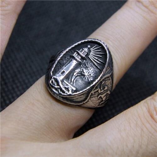 Newest Fashion Lighthouse Mens Ring 316L Stainless Steel Men Cool Ring
