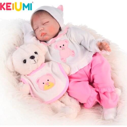 KEIUMI 22 Inch Toys Cute Reborn Baby Doll Soft Silicone Vinyl For Lifelike Close Eyes Fashion Children Playmates For Girls Gifts