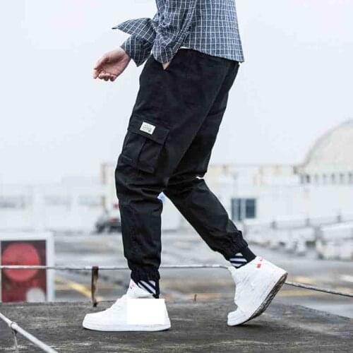 Outdoor 2019 spring autumn cotton multi pocket elastic waist hiking climbing camping teenagers cargo pants men hip hop trousers