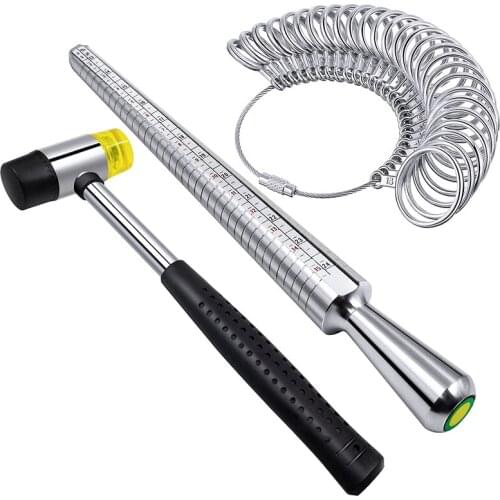 Ring Sizer Measuring Tool Set Including Ring Mandrel Metal Ring Sizer Gauge Kit Rubber Jewelers Mallet Hammer US Plug