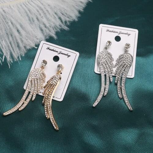 Unusual Earring 2020 Trend Long Hanging Wing Earrings For Women Goth Piercing Stainless Steel Earrings Crystal Jewelry Pendants