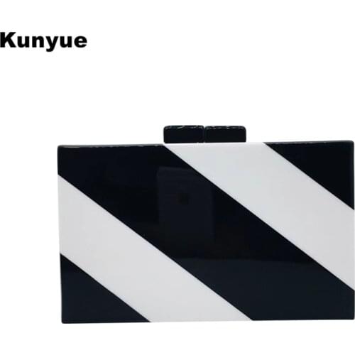 New Fashion Women Black White Acrylic Evening Bags Simple Style Elegant Lady Chic Striped Handbag Casual Party Prom Clutch Purse