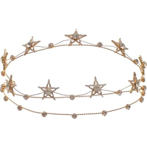 New Bride Crown Headband Headdress Super Fairy Star Crystal Beads Princess Hair Accessories Wedding Dress Jewelry