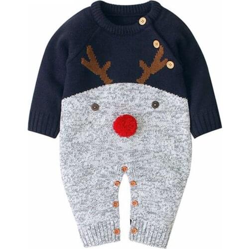 New Newborn Baby Girl Clothes Fall Cartoon Deer Baby Boy Jumpsuit Cute Knitted Infant Romper 0-24M