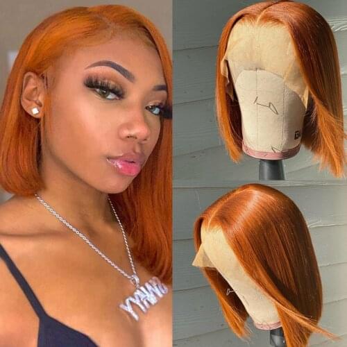 Short Orange Ginger Bob Lace Front Wigs Colored Blue Lace Frontal Wig Brazilian Remy Ombre Red Human Hair Wig For Women