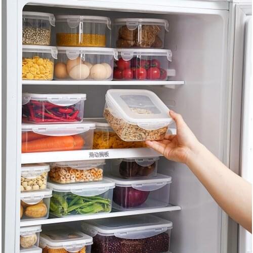 PP Refrigerator Fresh-Keeping Food Vegetable Storage Box With Lid Kitchen Different Capacity Plastic Sealed Cans Clear Container