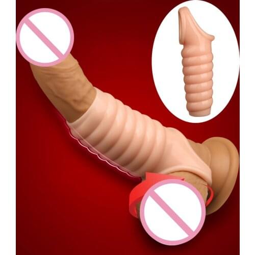 Delay Ring Cock Extension Condom Reusable Silicone Penis Sleeve for Men SN-Hot