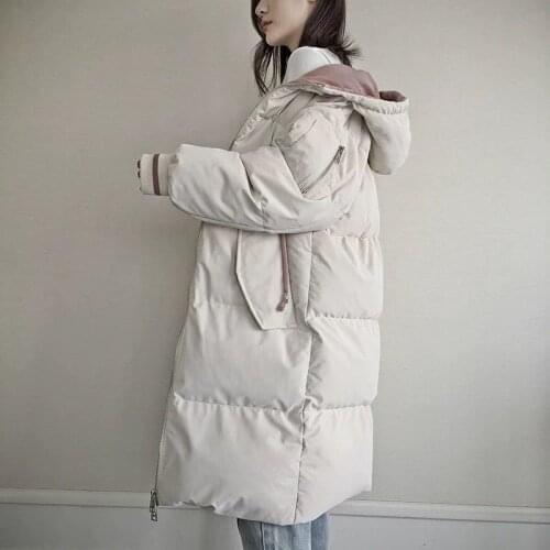 Down Padded Jacket Womens Winter Cotton Padded Jackets Female Korean Style Medium Length Thickened Hooded Padded Jackets Coat