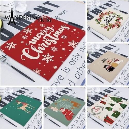 Christmas Table Napkins 42X32cm Cloth Mat Tea Towels Fabric for Kitchen Wedding Dish Decor Paper Serving Matting Napkin Theedoek