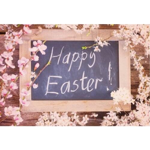 Happy Easter Backdrop Pink Peach Blossom Wood Board Photography Background Family Party Decor Photo Booth Studio Prop