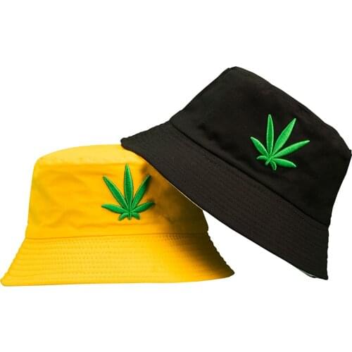 Bucket Hat Female tide sun block hat male embroidered leaf basin hat student summer green hat sun hat maple leaf lovers