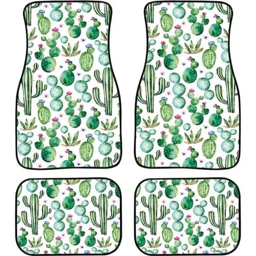 Aimaao Universal Fit Tropical Cactus Printing Car Floor Mats 4 Piece Front/Rear Carpets With Non Slip Rubber Backing For VW