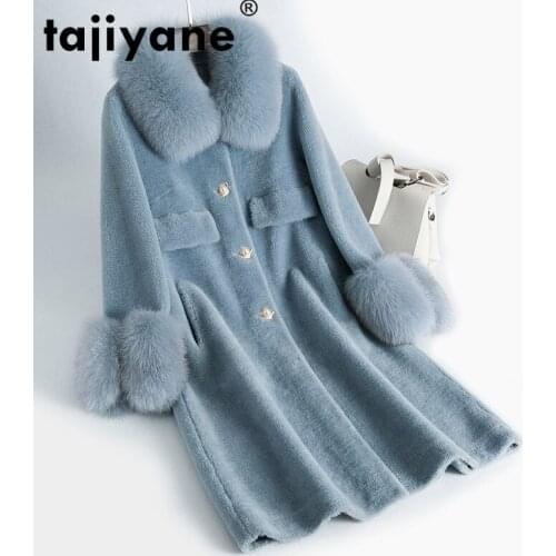100% Jacket Wool Fox Fur Collar Real Fur Coat Autumn Winter Coat Women Clothes 2021 Korean Sheep Shearling Suede Lining ZT3481